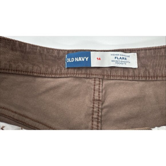 Old Navy Corduroy Pants Womens 14 Brown Flare Higher High Rise Disco Stretch NEW - Picture 2 of 11